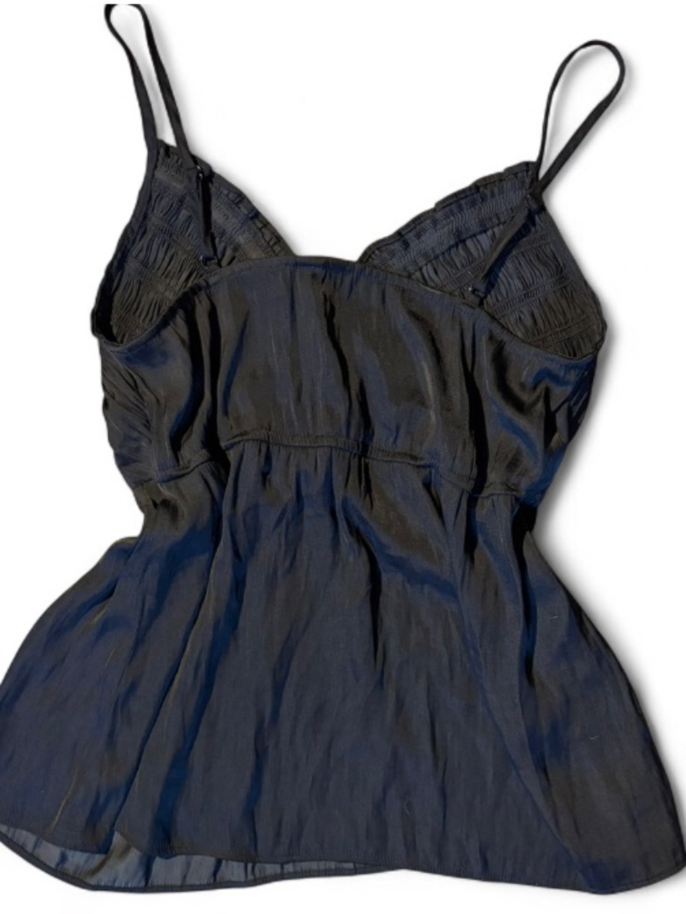 Versona Black Smocked Babydoll Tank Top Small Flowy Boho - Picture 2 of 3